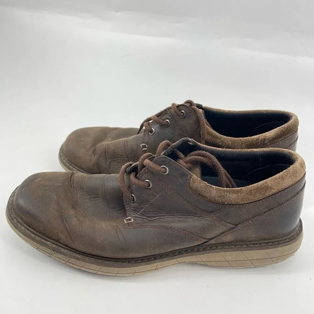 Merrell Mens Oxford Shoes World Vue Lace Up Leather J94355 Brown Size 10